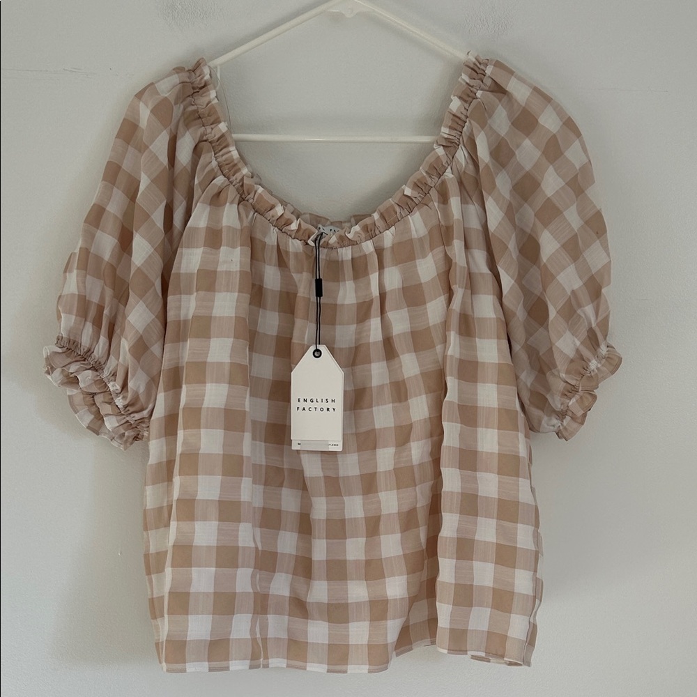 English Factory Sinclair Beige Checkered Blouse